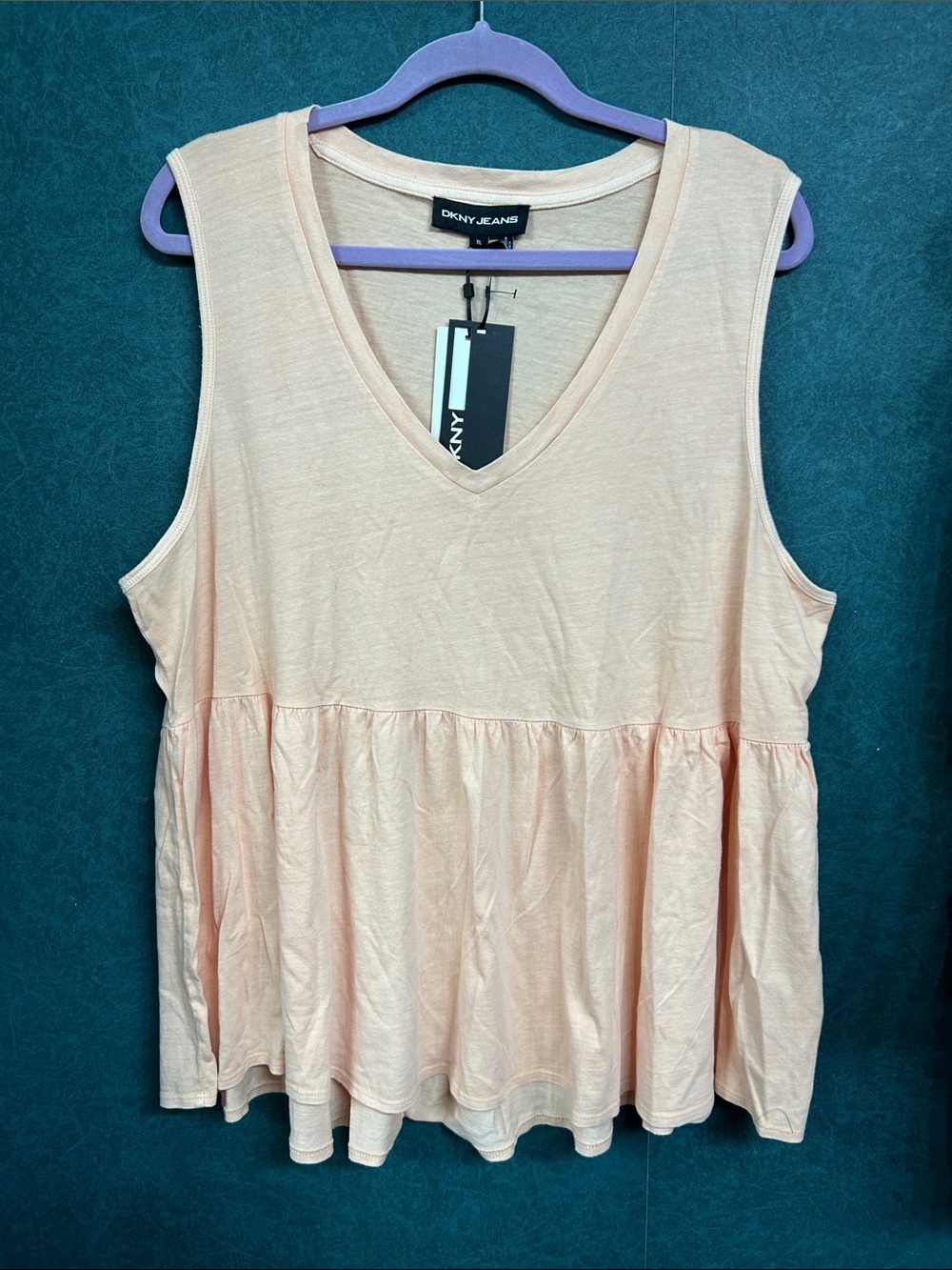 NWT XL Dkny Peach V-Neck Sleeveless Peplum Tank Top